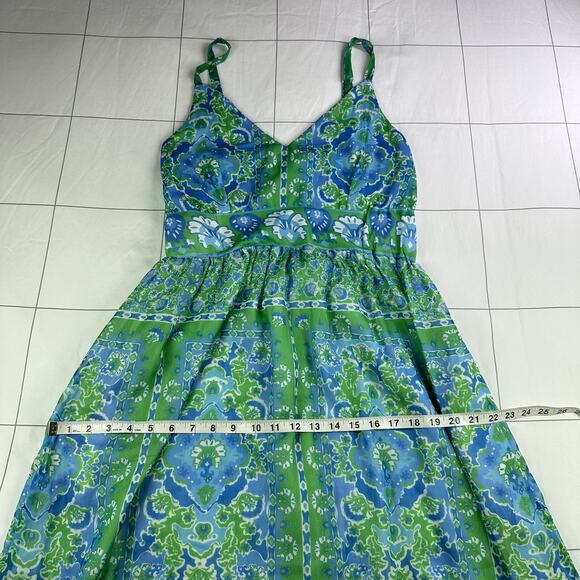 Gretchen Scott Dress Womens Small Green Fiesta Chiffon Maxi Sleeveless Smocked - Picture 11 of 12